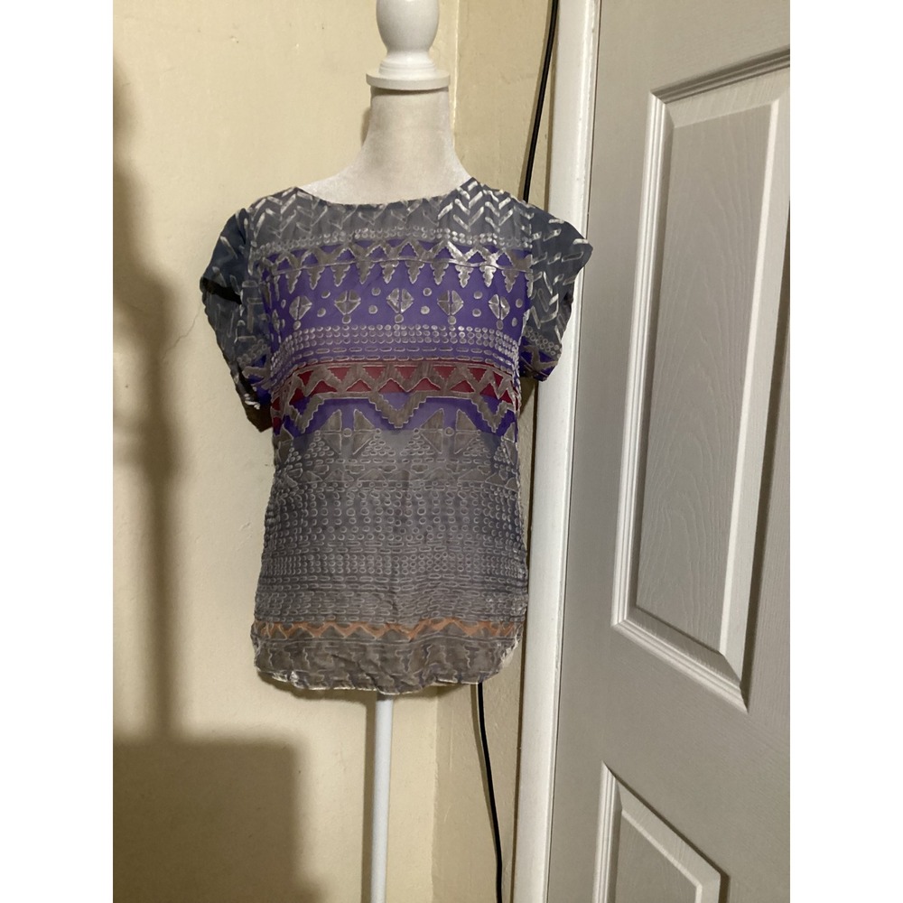 Twelfth Street by Cynthia Vincent Silk Burnout Velvet Blouse Purple Grey P